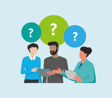 Grafik mit drei Fragen und Antworten: Frage 1: Welche Themen können Sie als Sibe positiv beeinflussen? 61,5 % sagten: Verhaltensweisen der Beschäftigten 57,8 % sagten: Persönliche Schutzausrüstung 52,7 % sagten: Aktualisierung der Gefährdungsbeurteilung 50,8 % sagten: Erste Hilfe Frage 2: Was behindert Sie in Ihrer Funktion als Sibe? 51,7 % sagten: Kolleginnen und Kollegen sprechen mich zu selten an. 47,9 % sagten: Ich erfahre zu spät, wenn gefährliche Situationen auftreten. 42,9 % sagten: Mir fehlt das Fachwissen, um Maßnahmen vorzuschlagen. Frage 3: Was brauchen Sie, um wirksamer arbeiten zu können? 54,9 % sagten: Stärkeren Erfahrungsaustausch mit anderen Sibe 51,6 % sagten: Weiterbildung und Fachinformation