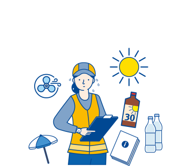 Skizze einer Frau mit Klemmbrett, die schwitzt. 