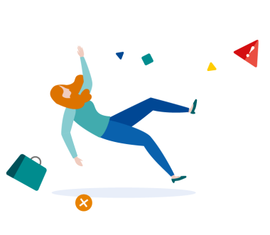 Skizze einer Frau, die auf dem Weg zur Arbeit stürzt. 