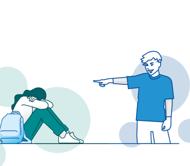 Eine Darstellung von einem Jungen der mit dem Finger auf ein trauriges Mädchen zeigt. 