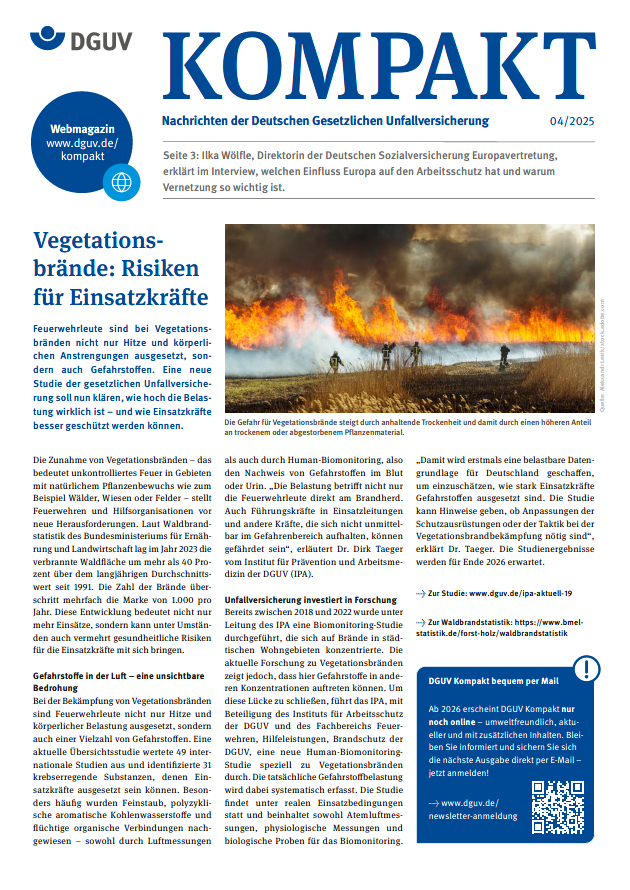 Titelbild DGUV Kompakt 4/2025; Vegetationsbrände: Risiken für Einsatzkräfte